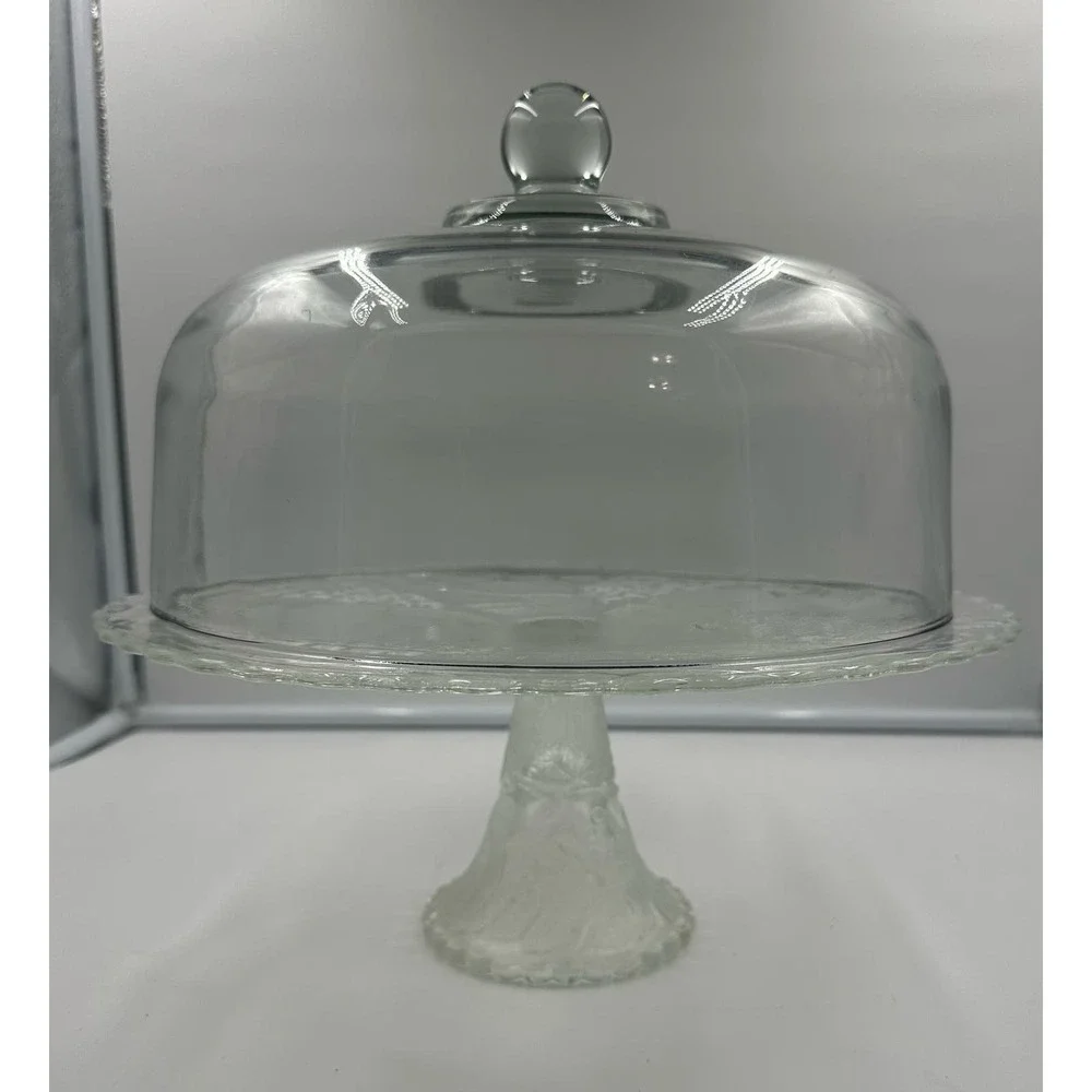 Vintage Pedestal Glass Cake Stand with Dome Holds 12